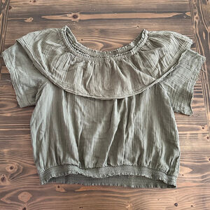 French Laundry Women’s Off Shoulder Crop Top Olive XL Boho Summer